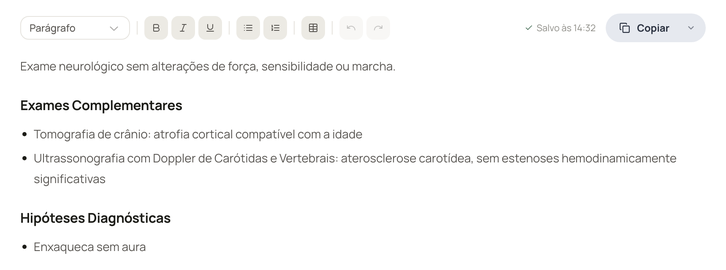 A nota da consulta no editor da Lura, com o botão Copiar